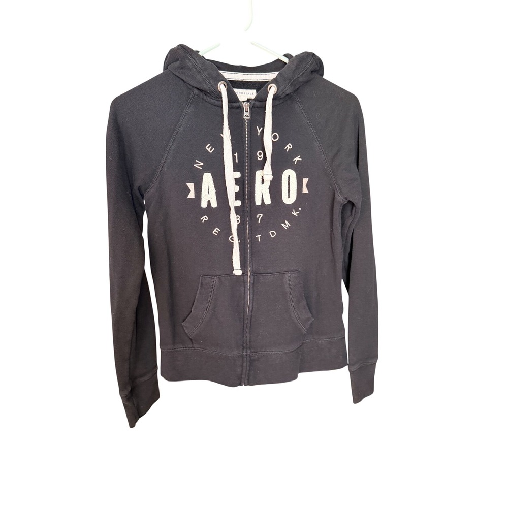 Aeropostale Logo Graphic Zip Up Hoodie Black Size S